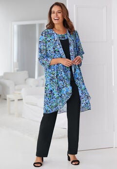 Three-Piece Chiffon Jacket/Tank/Pant Set