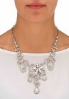 Silver Tone Swirl and Flower Bib Necklace and Bracelet Set, Crystal, , alternate image number null