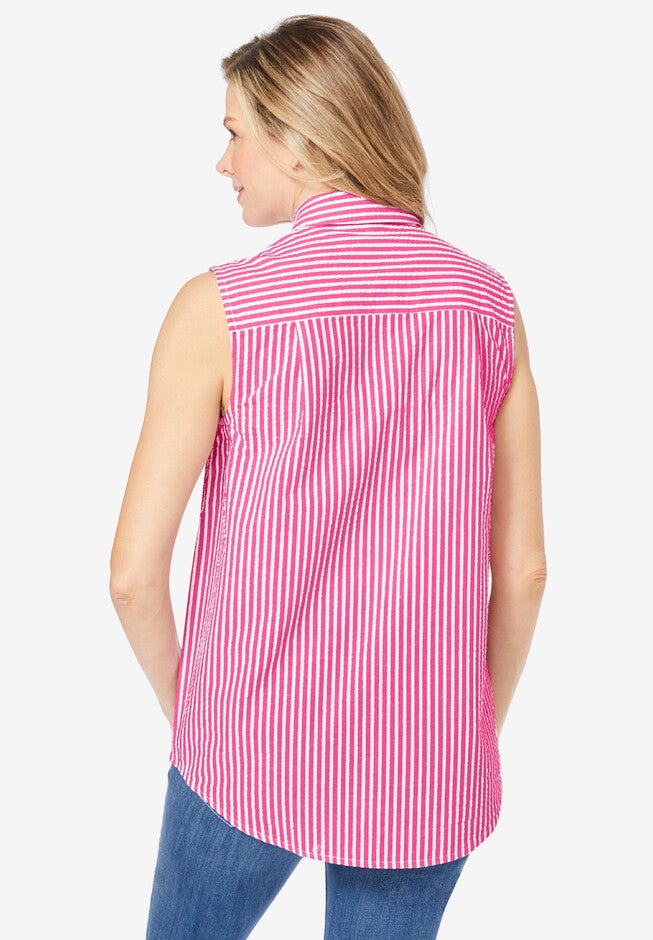 Sleeveless Seersucker Shirt, , on-hover image number null