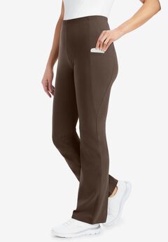 Stretch-Cotton Knit Pull-On Bootcut Pocket Leggings