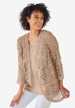Crochet Curved-Hem Cardigan Sweater