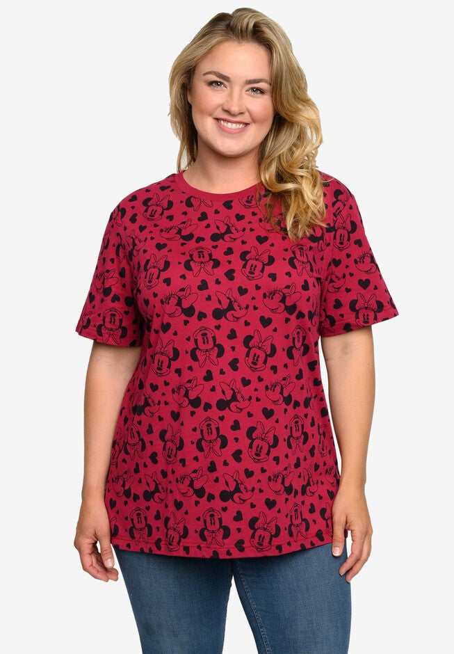 Minnie Mouse Hearts All-Over Print T-Shirt Cranberry Red, RED, hi-res image number 0