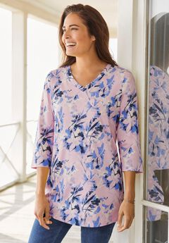 Perfect Printed Three-Quarter Sleeve V-Neck Tee