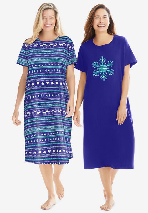 2-Pack Long Sleepshirts , BLUE SAPPHIRE FAIR ISLE, hi-res image number null
