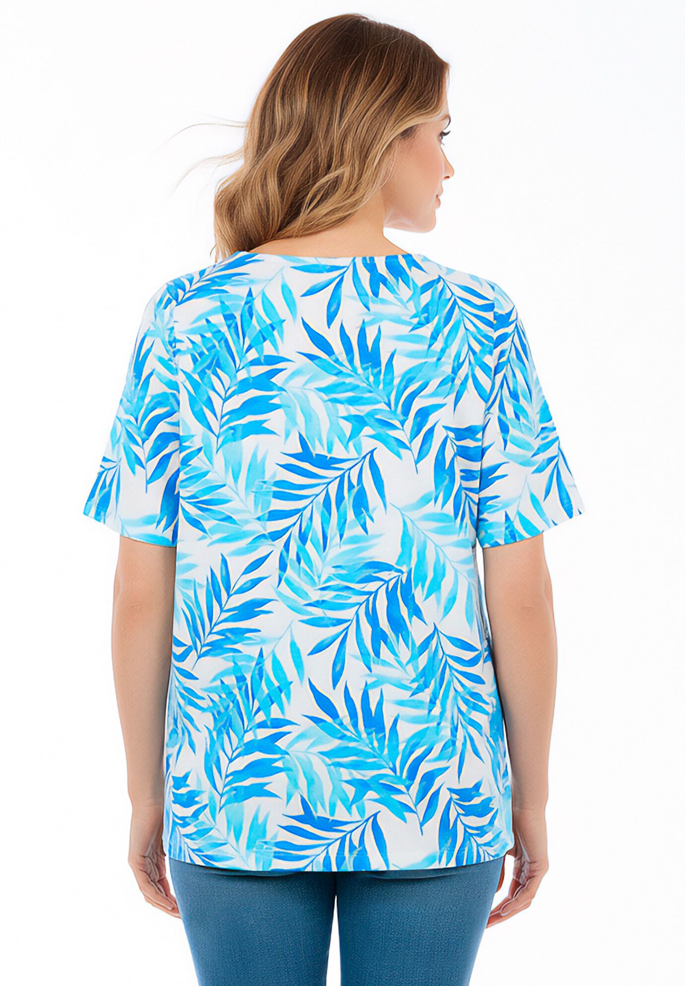 Printed Perfect Square-Neck Tee, BLUE BREEZY PALMS, on-hover image number 1