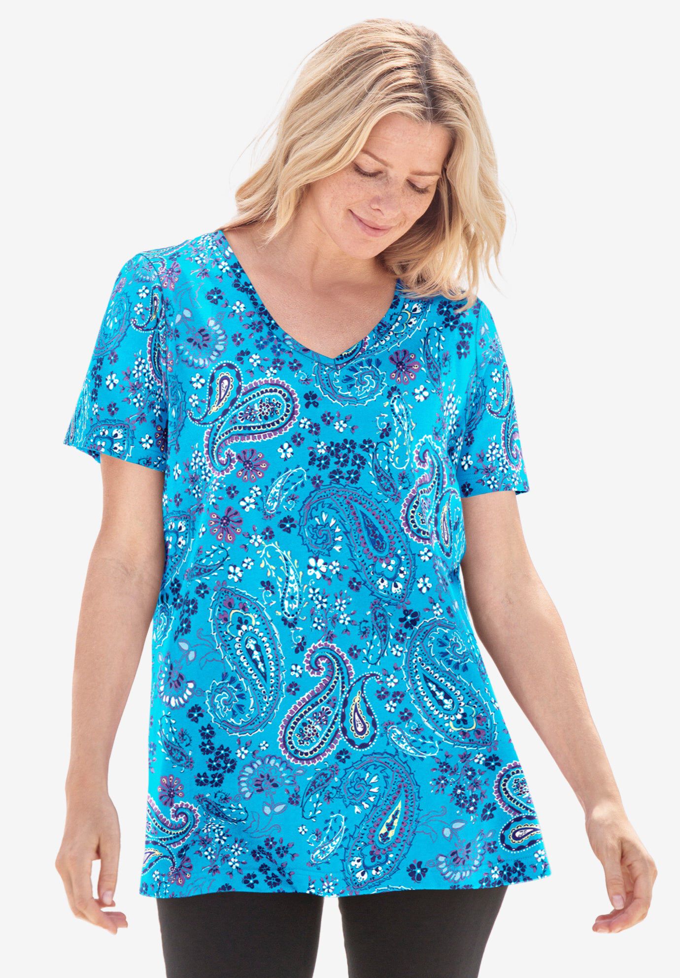 Fishers Finery Women's EcoFabric V-Neck Tee - Relaxed Fit Short Sleeve Shirt, Turquoise, X-Large