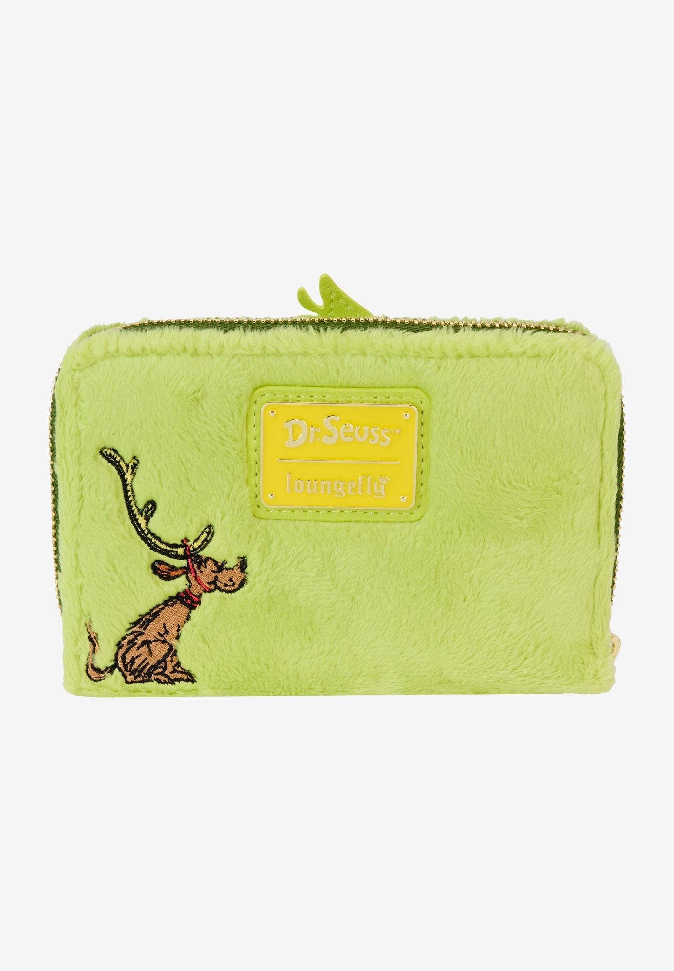 Loungefly x Dr Seuss The Grinch Plush Wallet Zip Around, BLUE, on-hover image number 1