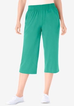 Elastic-Waist Knit Capri Pant