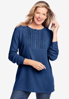 Washed Thermal Lace Bib Henley Tee
