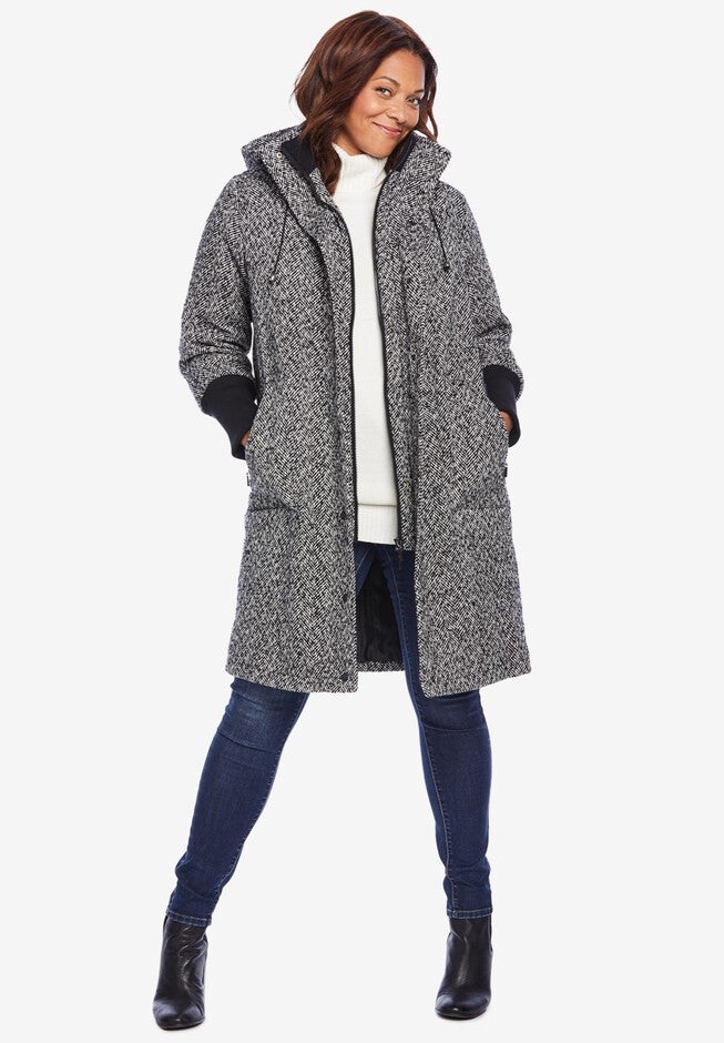Rib-Knit Trim Wool Coat, , alternate image number null