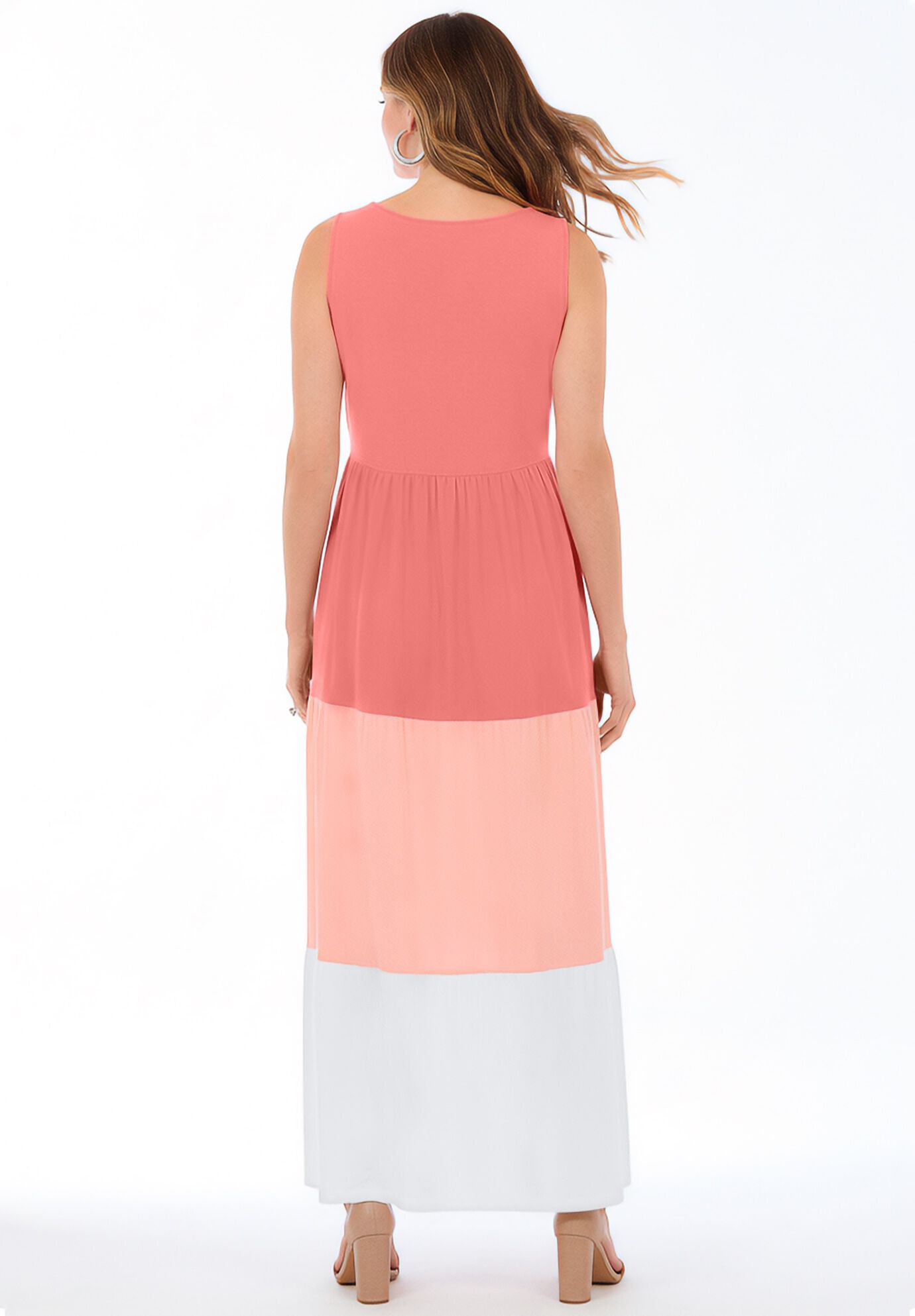 Colorblock Tiered Dress, SWEET CORAL COLORBLOCK, on-hover image number 1