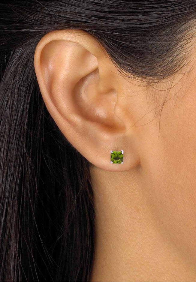 Sterling Silver Stud Princess Cut Simulated Birthstone Stud Earrings, , alternate image number 2