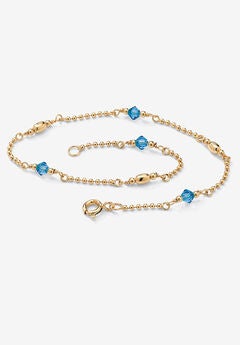 Gold Over Sterling Silver Simulated Birthstone Ankle Bracelet 11 Inches