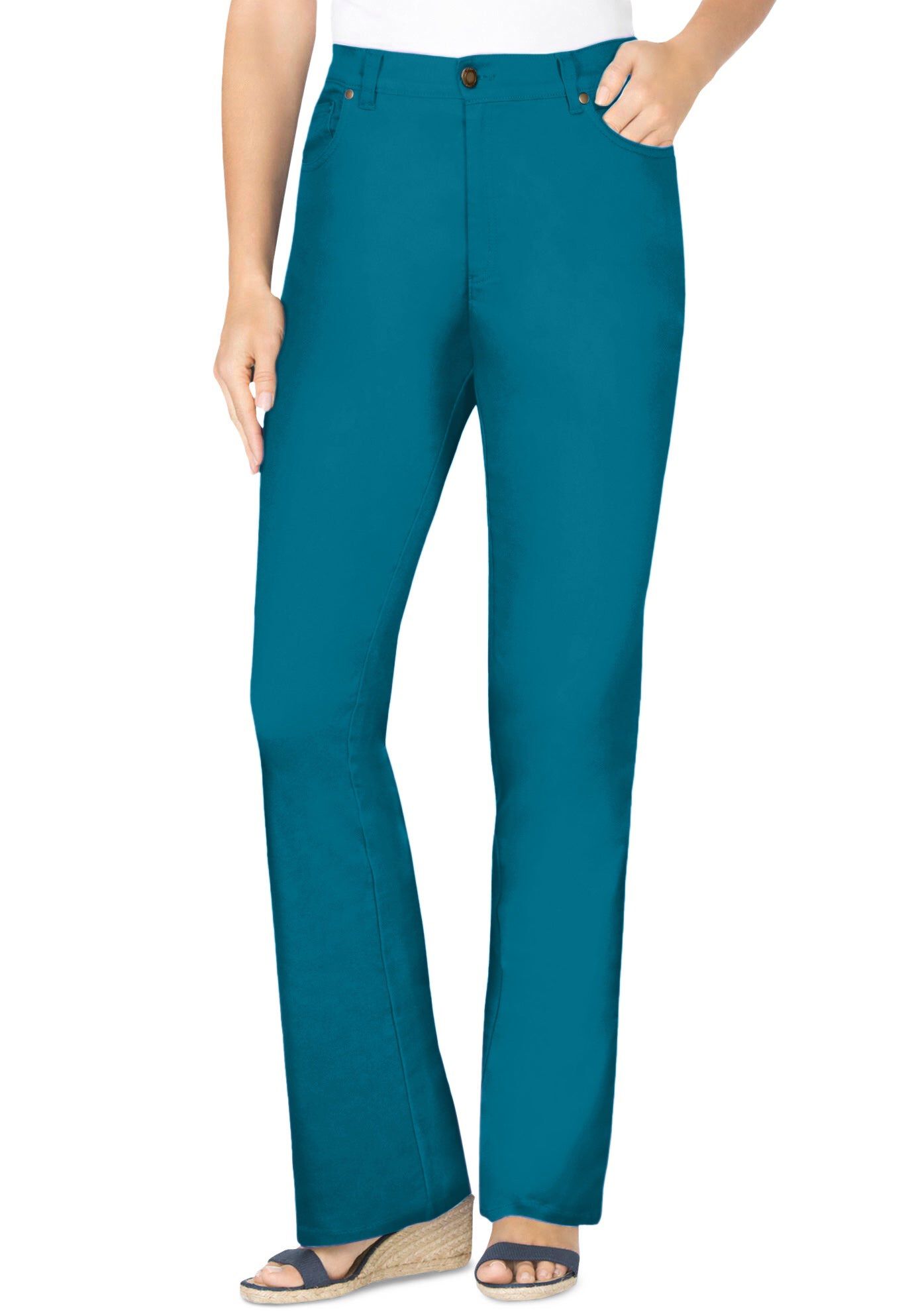 Stretch Denim Five-Pocket Bootcut Jeans, DEEP TEAL, hi-res image number 0