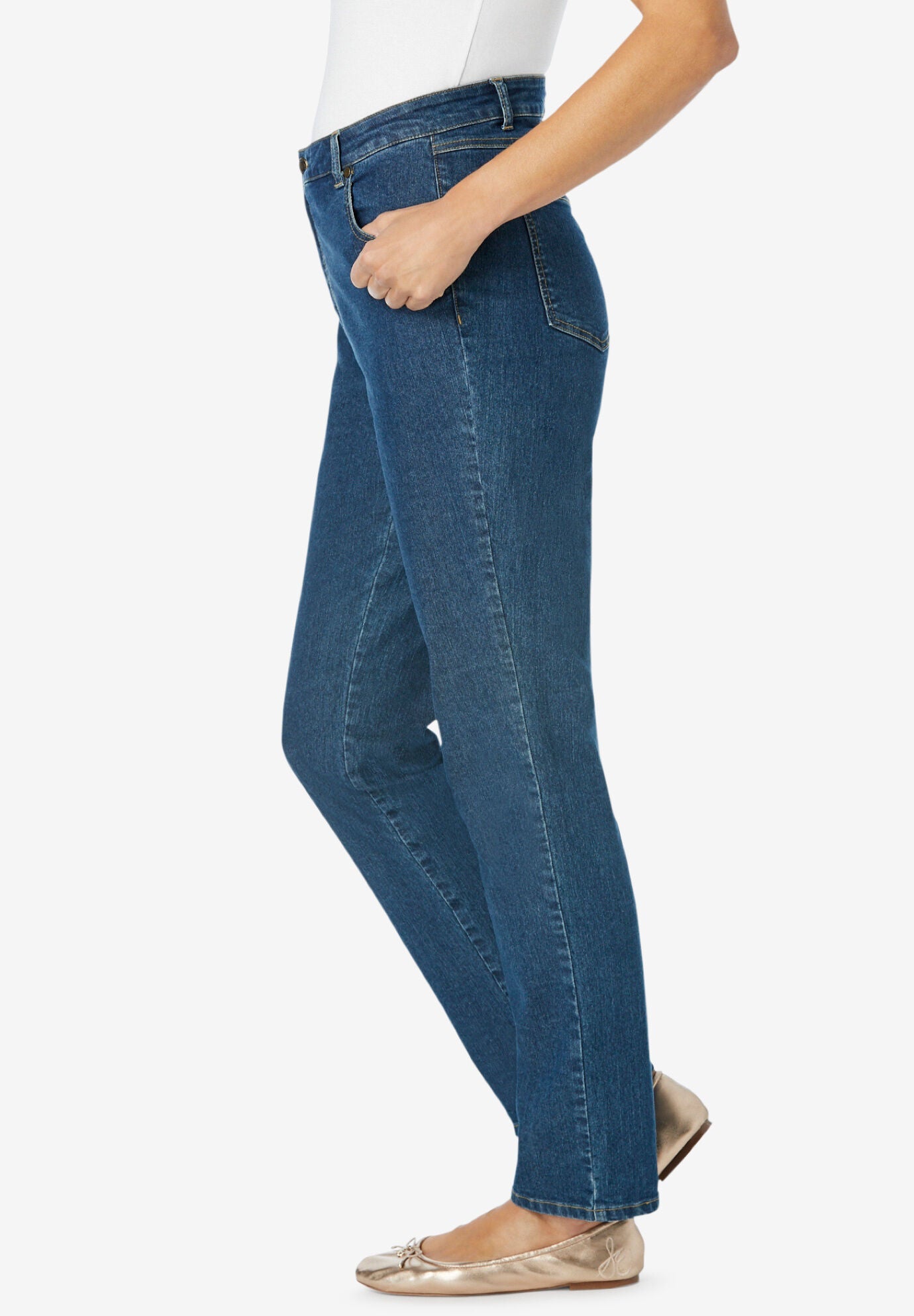 Straight Leg Stretch Jeans Cotton Stretchy Denim Midnight Sanded Woman Within