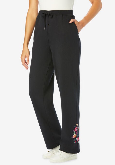 Better Fleece Sweatpant, BLACK FLORAL EMBROIDERY, hi-res image number null