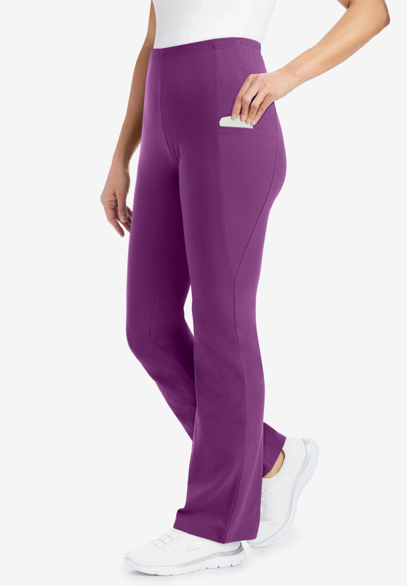Stretch-Cotton Knit Pull-On Bootcut Pocket Leggings, PLUM PURPLE, hi-res image number 0