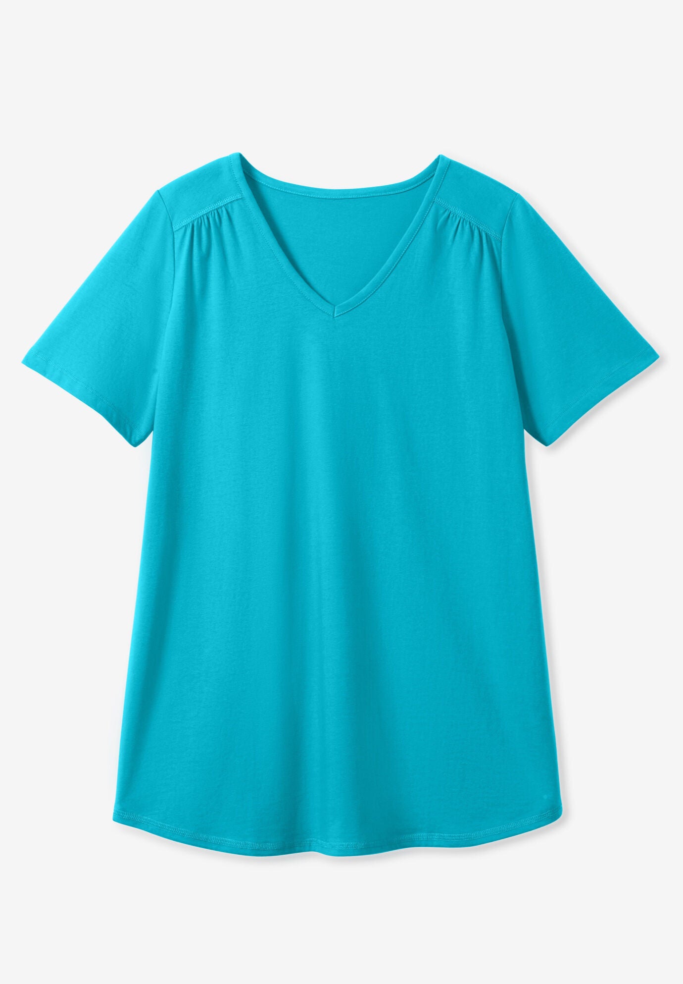 Short-Sleeve V-Neck Shirred Tee, , alternate image number 7