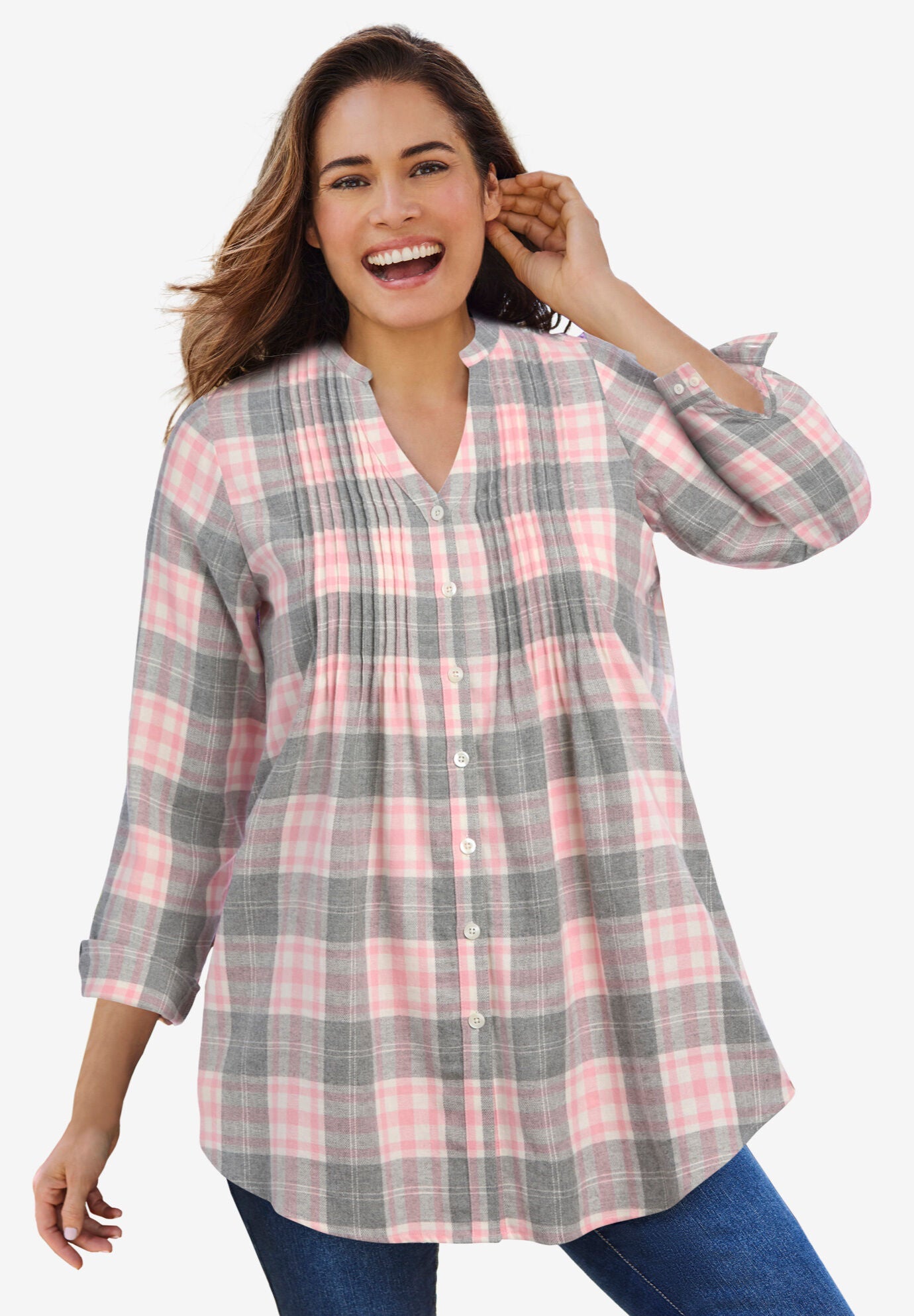 pintuck flannel shirt women's