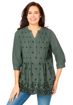 Embroidered Pintuck Tunic