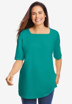 Perfect Elbow-Sleeve Square-Neck Tee