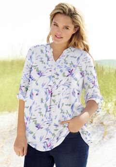 Rayon 7-Day Three-Quarter Sleeve Tab-Front Tunic