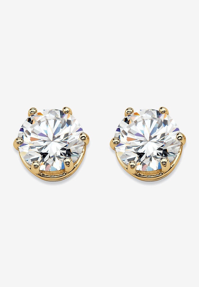 Cubic Zirconia Stud Earrings in Gold over Sterling Silver, GOLD, hi-res image number 0