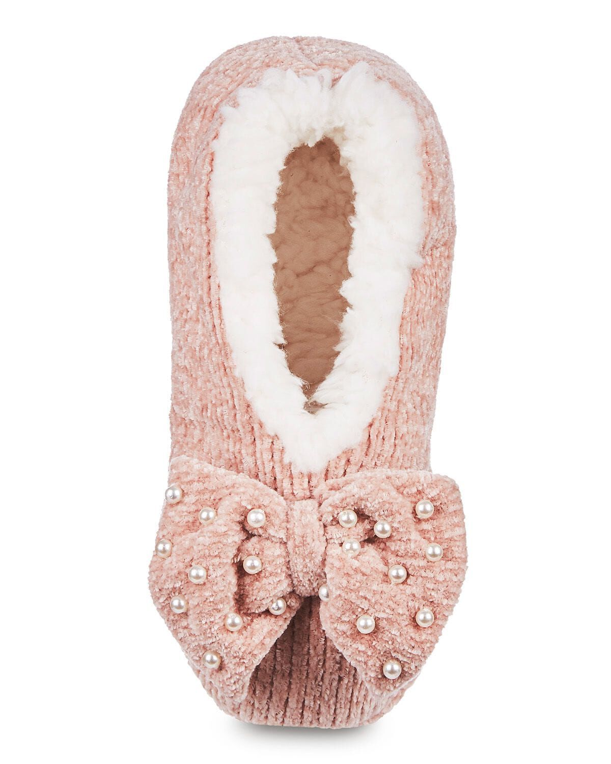 Women's Precious Pearls Chenille Bow Accent Sherpa-Lined Slippers, BLUSH, alternate image number 1