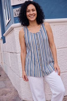 Sleeveless Pintuck Gauze Shirt