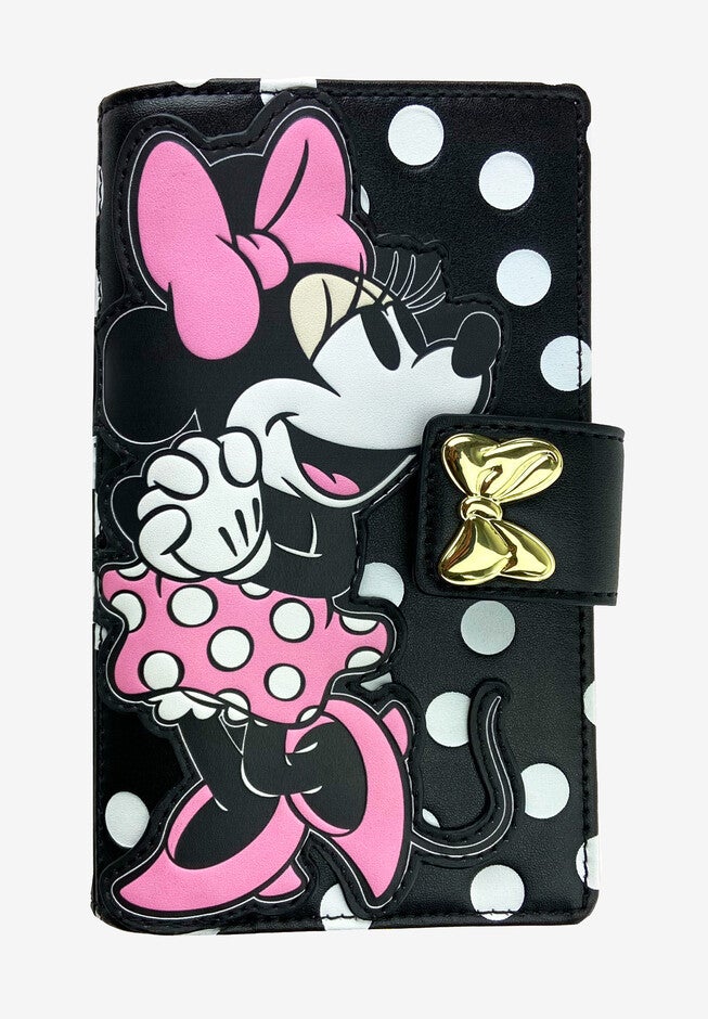 Loungefly X Disney Minnie Mouse Snap Flap Wallet Black Pink Polka Dots, BLACK, hi-res image number 0
