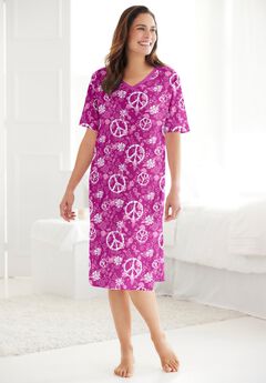 V-NECK SHORT SLEEVE KNEE-LENGTH COTTON SLEEPSHIRT