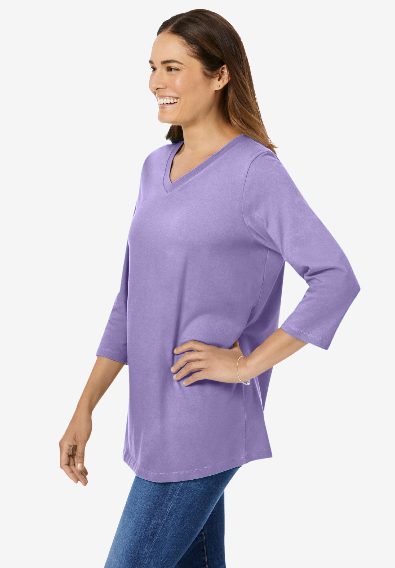 V-Neck Three-Quarter Sleeve Knit Top main image 0