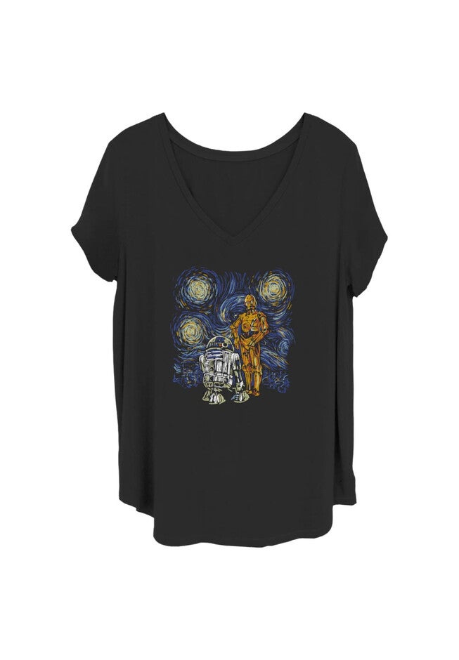 Sw Starry Droids V-Neck T-Shirt, BLACK, hi-res image number 0