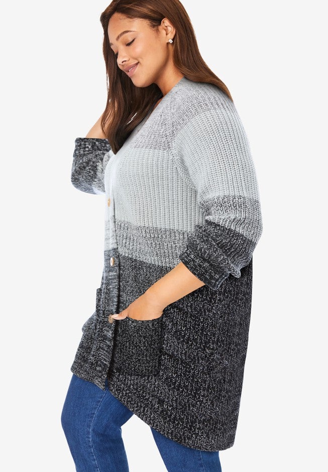 Ombre Shaker Cardigan, BLACK OMBRE, alternate image number 2