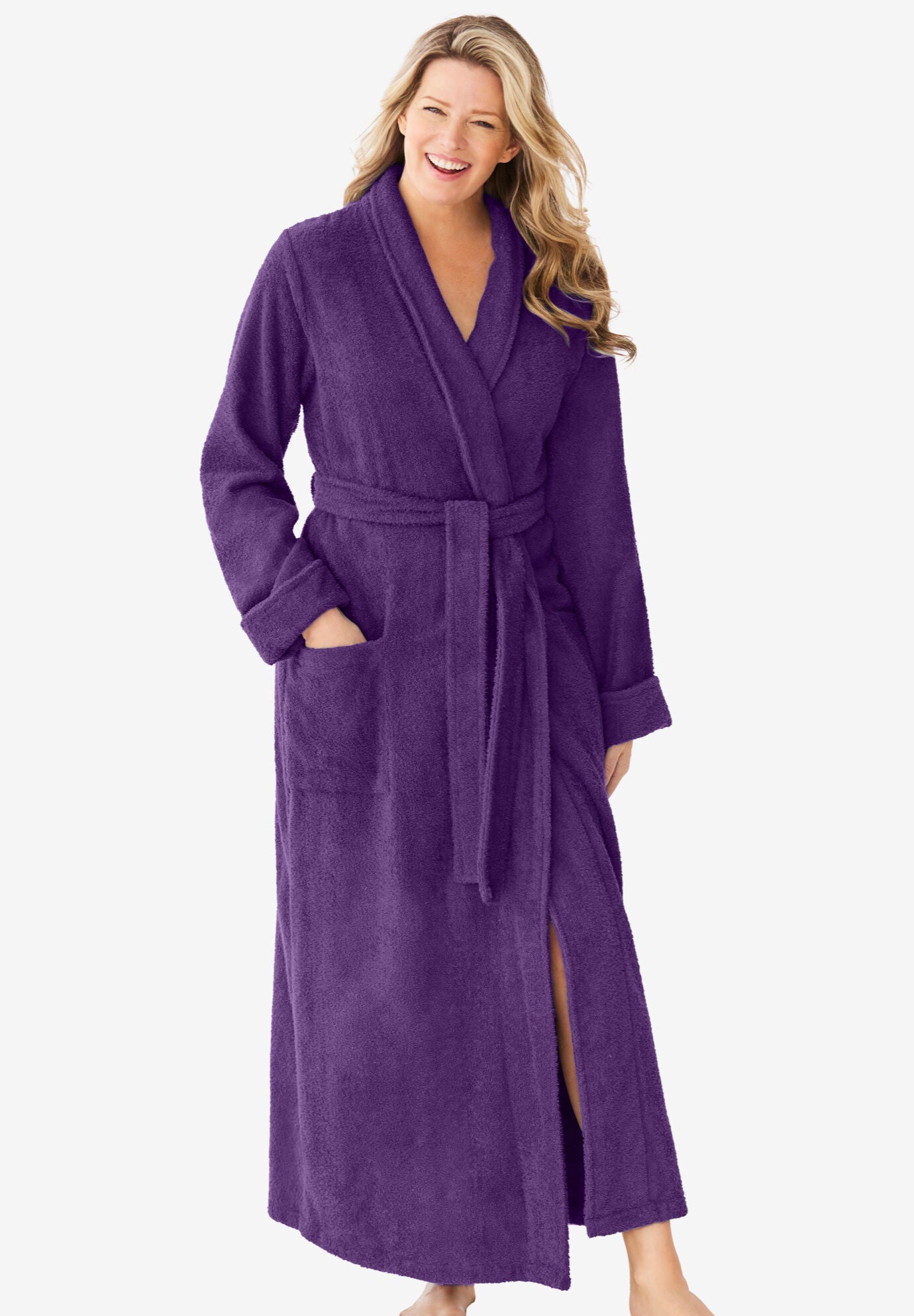 Soft Terry Long Robe - Cozy Cotton Style, Rich Violet | Woman Within