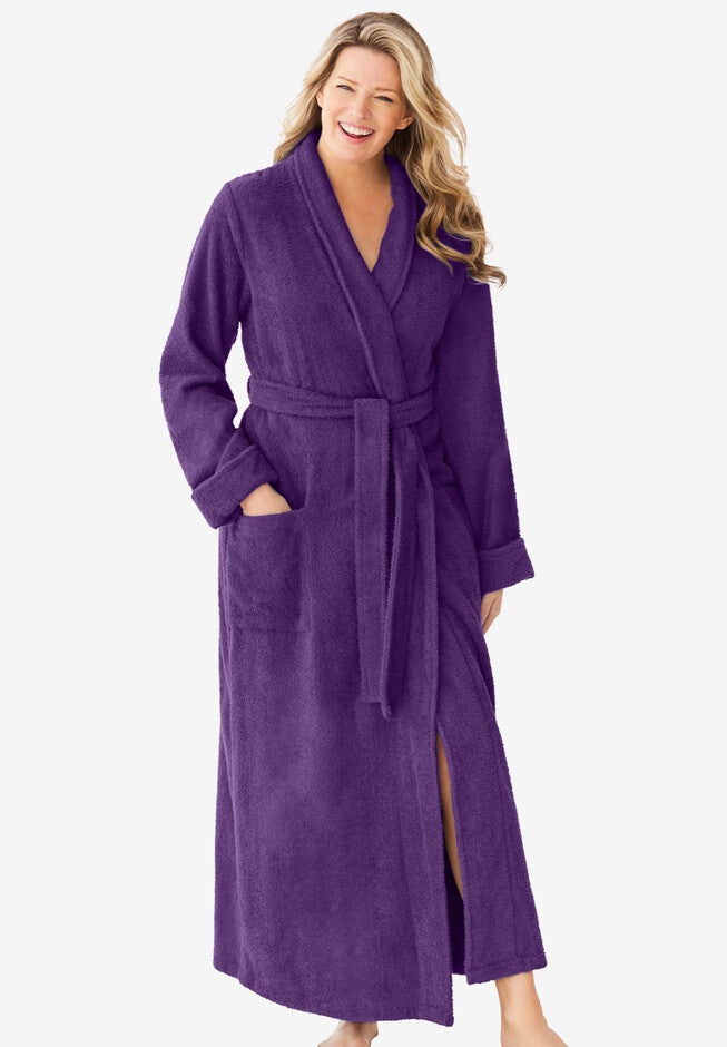 Soft Terry Long Robe - Cozy Cotton Style, Rich Violet | Woman Within