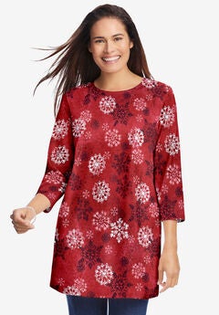 Perfect Printed Three-Quarter Sleeve Crewneck Tunic