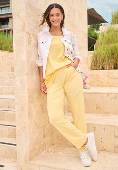 7-Day Straight-Leg Elastic-Waist Stretchy Knit Pant