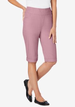 Pull-On Flex-Fit Elastic-Waist Stretch Denim Jeans Shorts