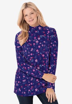 Perfect Printed Long-Sleeve Mockneck Tee