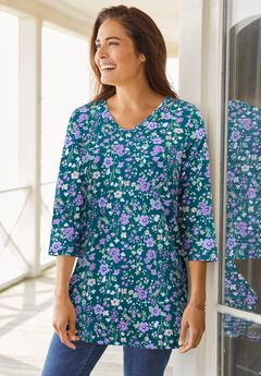 Perfect Printed Three-Quarter-Sleeve V-Neck Tunic
