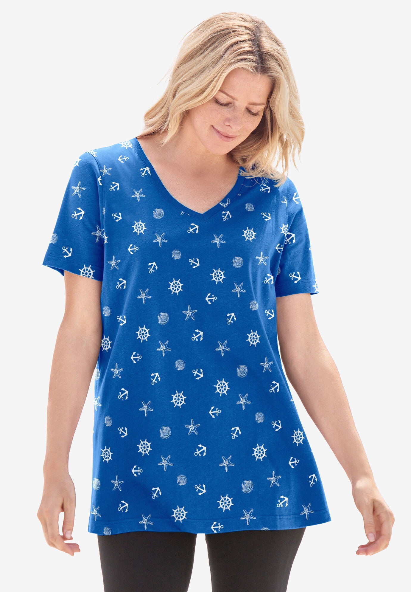 Tees by Tina Short Sleeve Lattice V-Neck Top 28VT main image 1