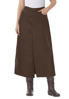 Stretch Denim Front-Slit Skirt