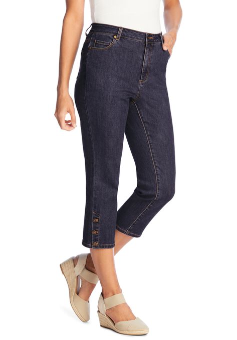 Perfect Denim Capri With Button Trim, , alternate image number null