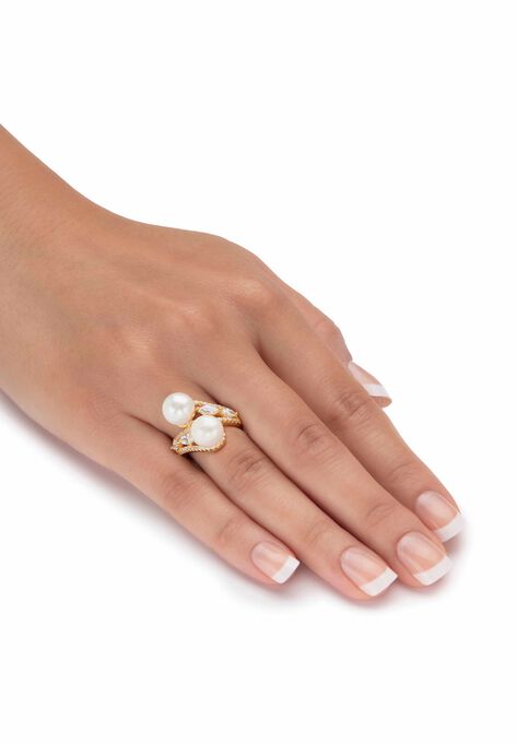 Gold over Sterling Silver Pearl and Marquise Cubic Zirconia Ring, , alternate image number null