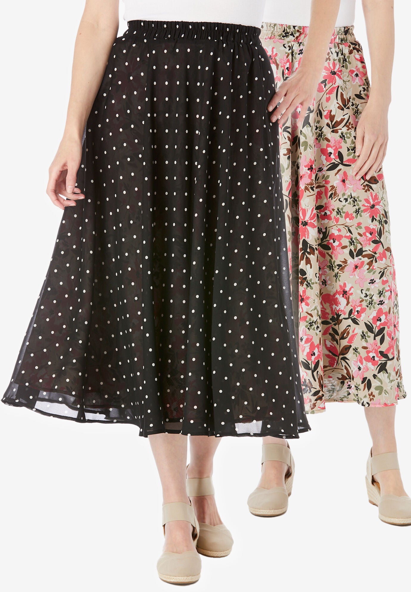 Reversible A Line Skirt with Elastic Waist New Khaki Painterly Bloom Woman Within