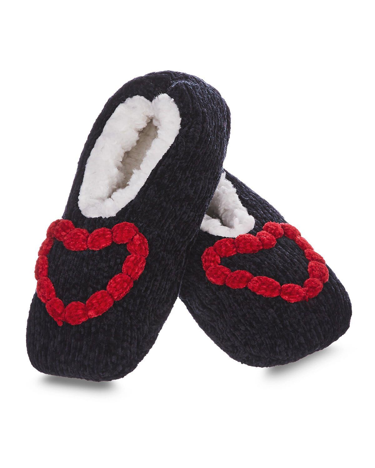Women's Cozy Heart Chenille Sherpa-Lined Slippers, BLACK, hi-res image number 0