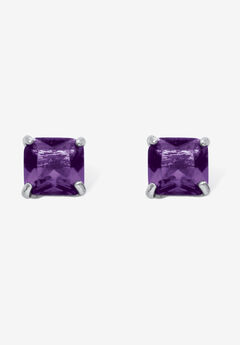 Sterling Silver Stud Princess Cut Simulated Birthstone Stud Earrings