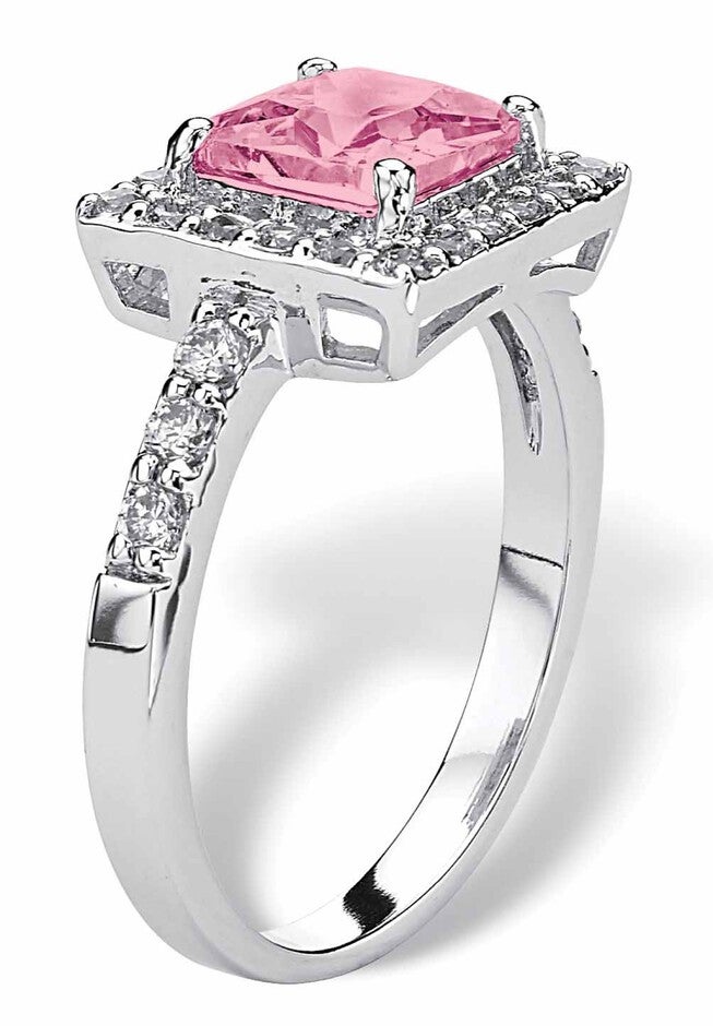 Simulated Birthstone and Crystal Halo Ring in Sterling Silver, , on-hover image number 1