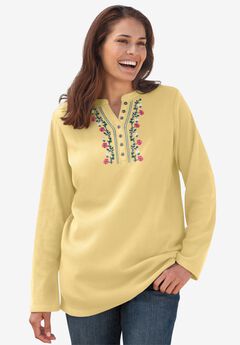Embroidered Thermal Henley Tee